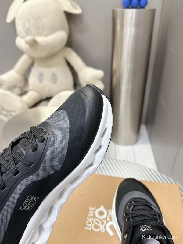 2025 Unisex Loewe Black Grey Leather Mesh Sneakers