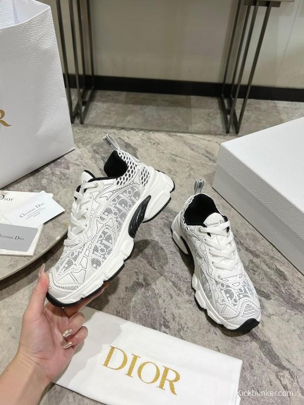 2025 Women Dior White Black Mesh Leather Sneakers