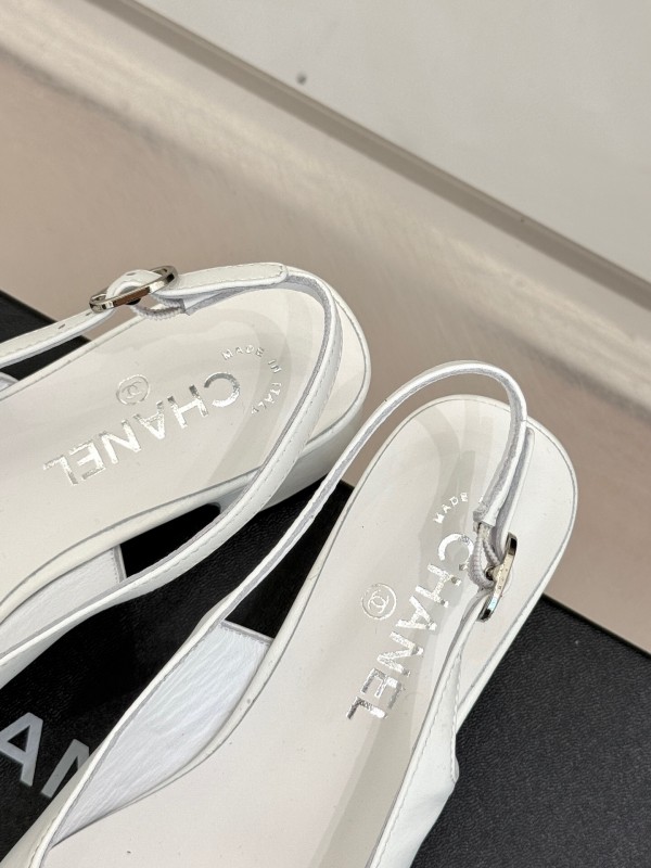 2025 Women Chanel White Black Leather Slingback Heels