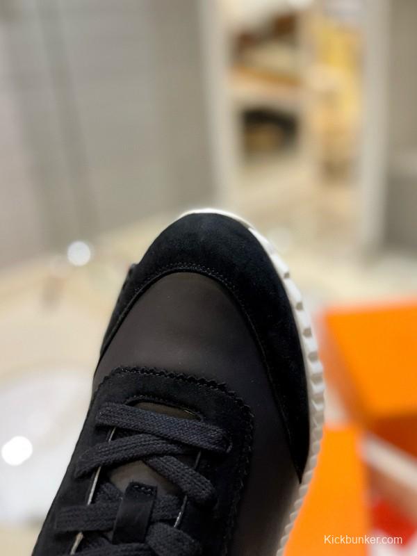 2024 Unisex Hermès Black White Leather Rainproof Fabric Casual Sneakers MJ00320