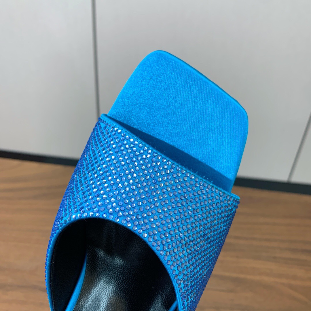 2025 Women VERSACE Blue Satin Slippers