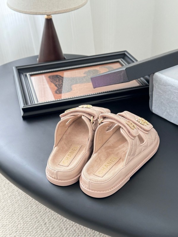 2025 Women Chanel Beige Leather Sandals LY00310