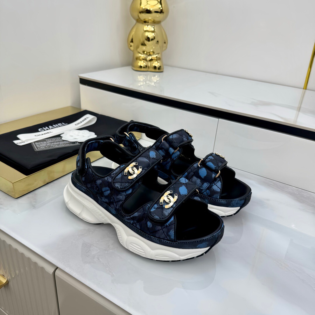 2025 Women Chanel Black Nylon Sandal Platform Chain LY00330