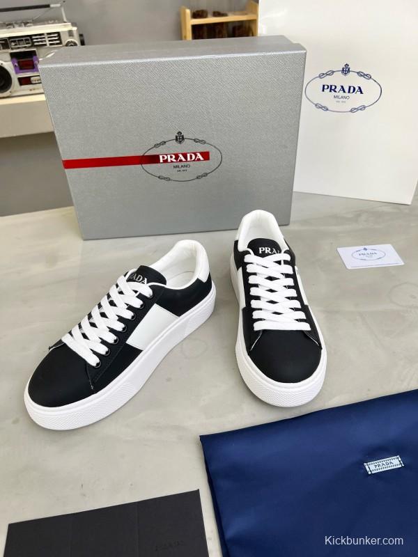 2024 Unisex Prada Black White Leather Sneakers MJ00310