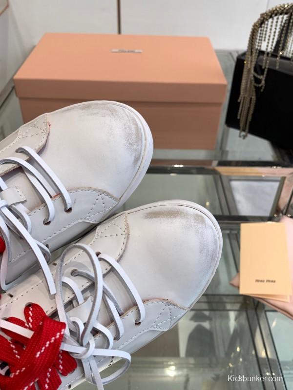 2025 Women Miu Miu White Red Leather Sneakers LY00290