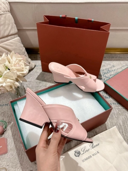 2025 Women Le Parmentier Pink Leather Heeled Sandals