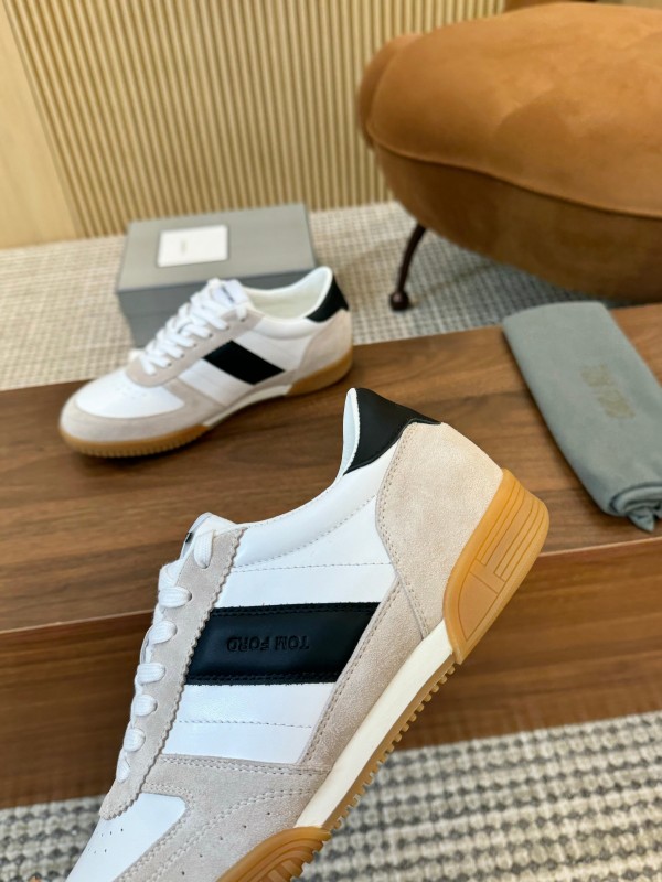 2025 Men TOM FORD White Black Suede Leather Sneakers