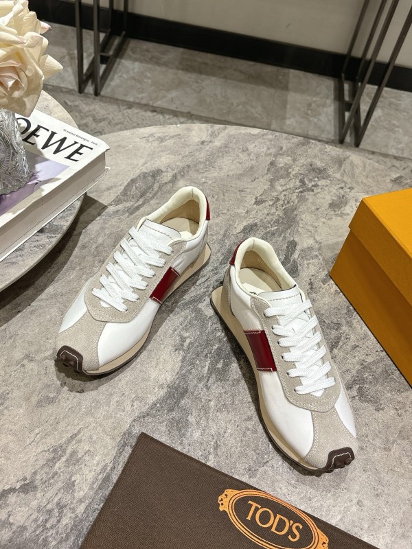2025 Women TOD'S White Red Leather Suede Sneakers