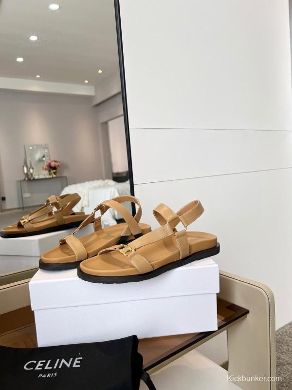 2025 Women Celine Beige Leather Sandals LY00220