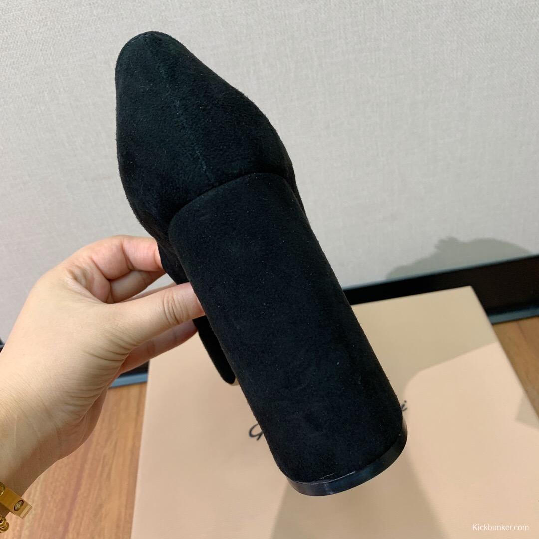 2025 Women Gianvito Rossi Black Suede Platform Tassel Loafer KFY00330