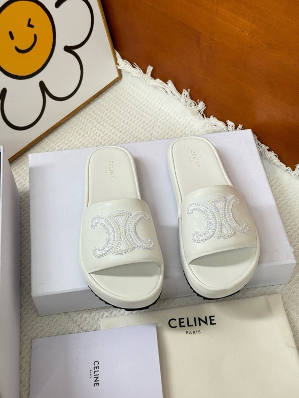 2025 CELINE White Leather Slippers