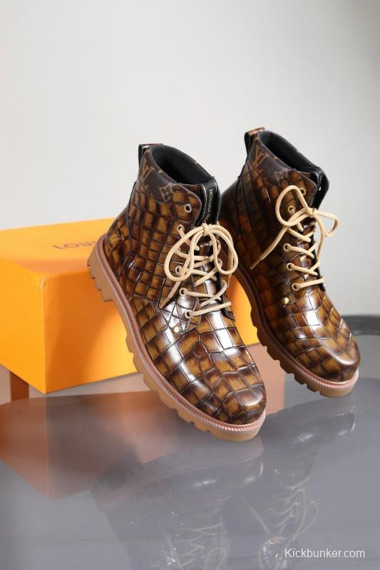 2024 Men Louis Vuitton Brown Leather Casual High-top MJ00470