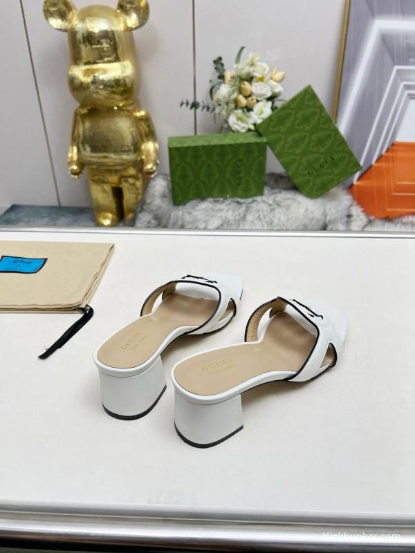 2025 Gucci White Leather Slippers MJ00190