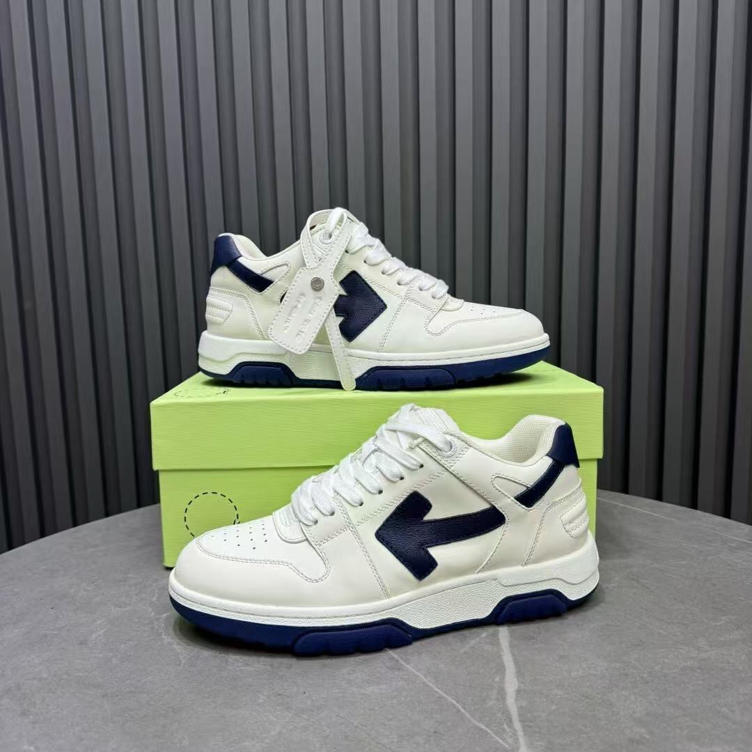 2025 Unisex Off-White White Navy Leather Sneakers KFY00310