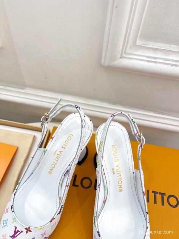 2025 Women Louis Vuitton White Multicolor Leather Heels KFY00280
