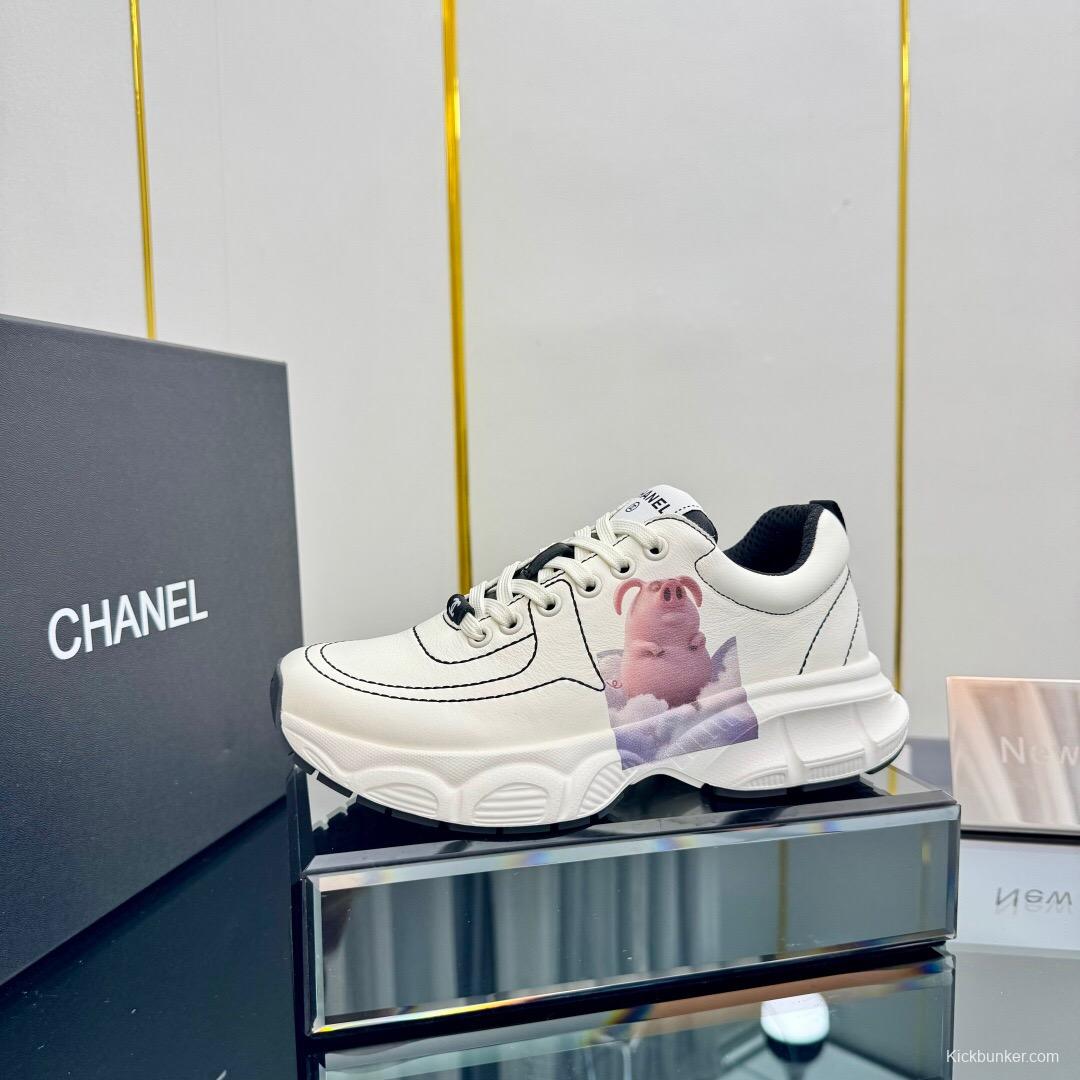 2025 Women Chanel White Leather Sneakers