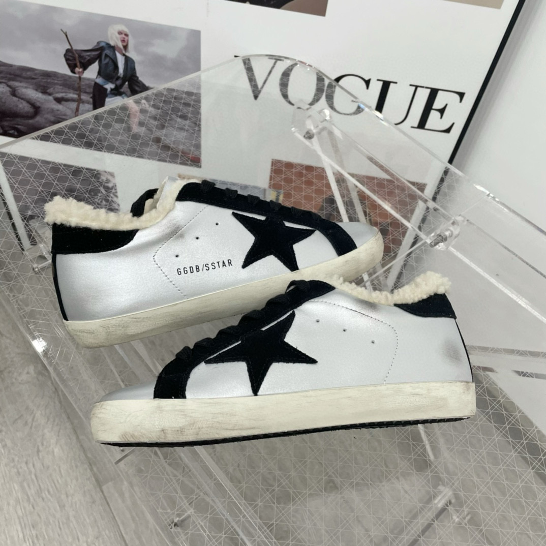 2025 Women GGDB Black White Leather Shearling Sneaker