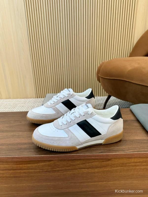 2025 Men TOM FORD White Black Suede Leather Sneakers