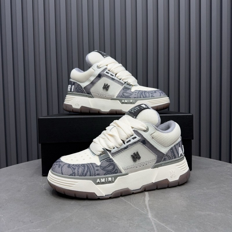 2024 Unisex Amiri White Grey Mesh Leather Sneakers MJ00360