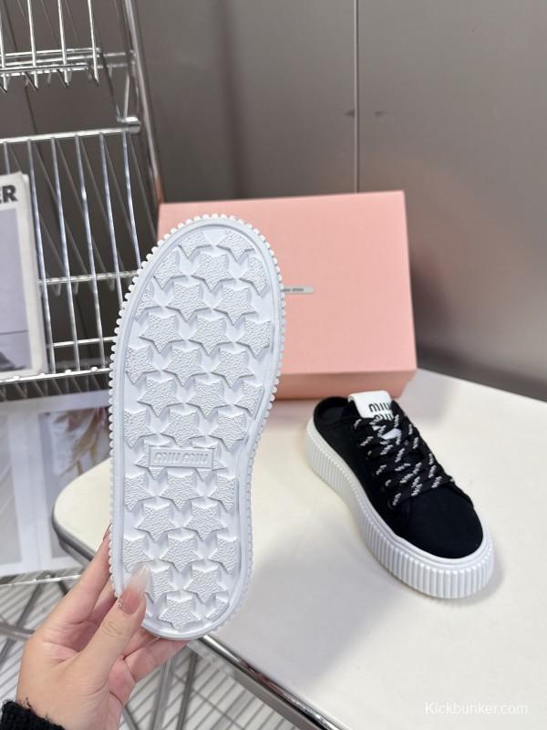2025 Women Miu Miu Black Canvas Sneakers LY