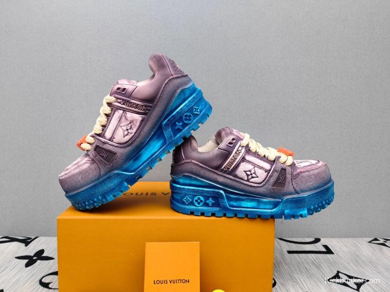 2025 Unisex Louis Vuitton Purple Blue Leather Sneakers