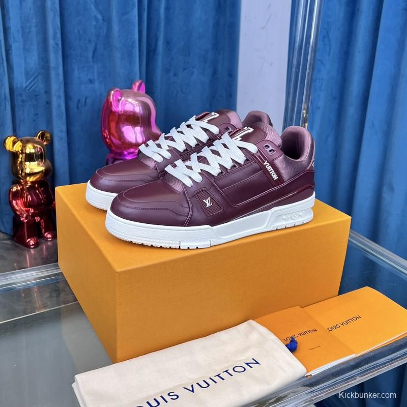2025 Unisex Louis Vuitton Purple White Leather LV Trainer