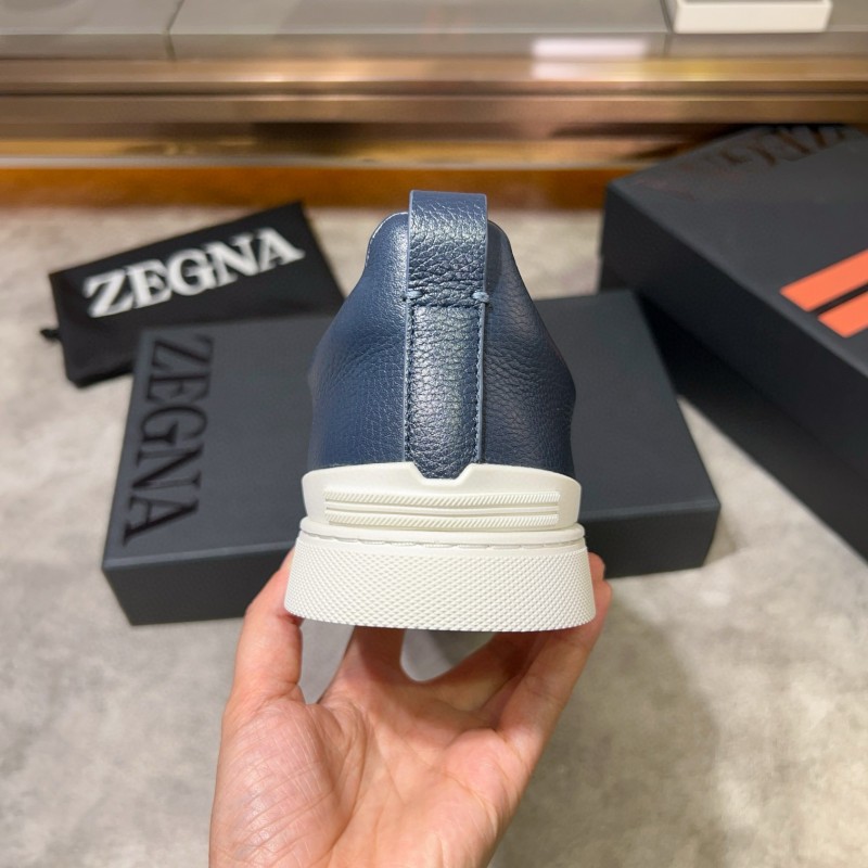 2024 Men Ermenegildo Zegna Blue Leather Suede Sneakers