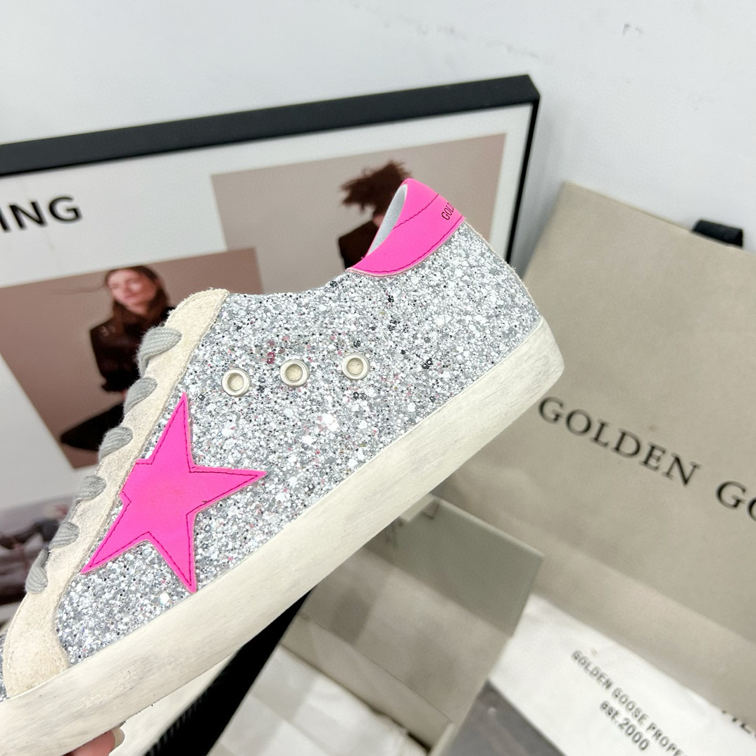 2024 Women GGDB Silver Pink Leather Suede Sneakers