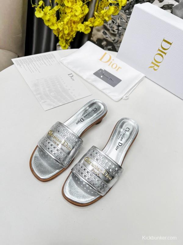 2025 Women Dior Silver Leather Slide Heels LY00210