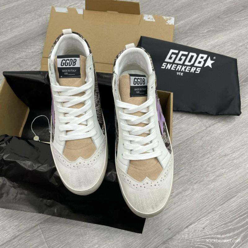 2024 Unisex GGDB White Purple Snake Leather High Top Sneakers MJ00300