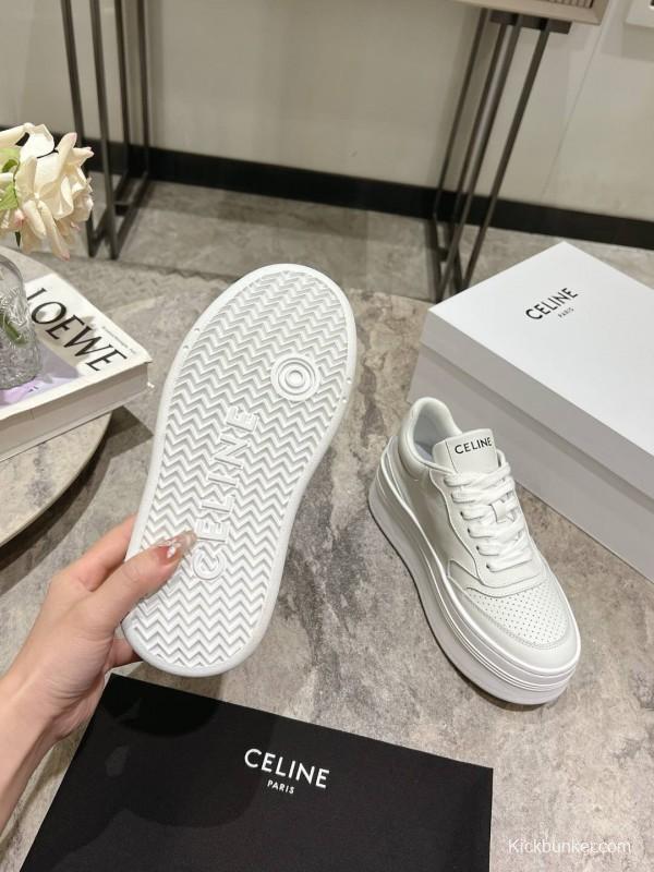 2025 Women Celine White Leather Platform Sneakers