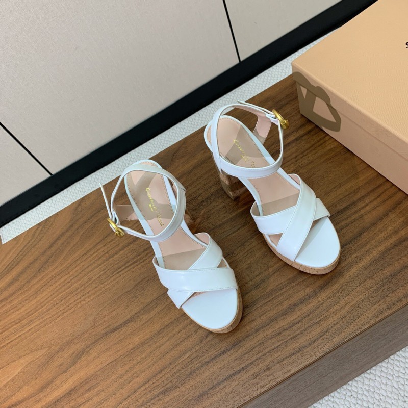 2025 Women Gianvito Rossi White Leather Cork Platform Sandals
