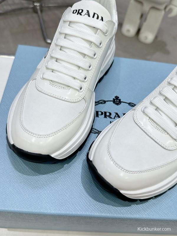 2025 Women Prada White Leather Sneakers