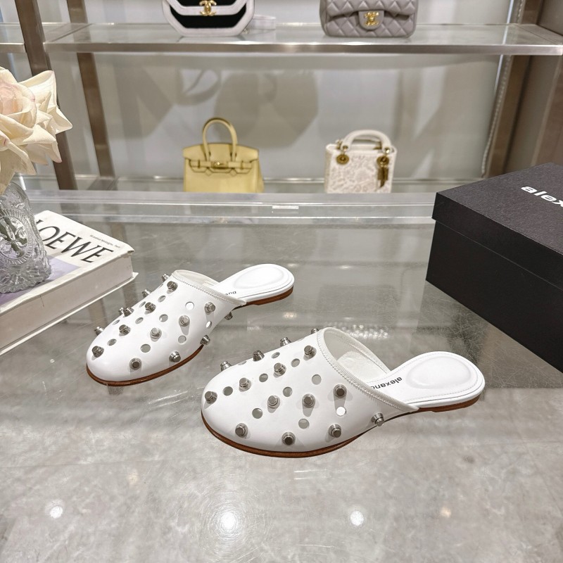 2025 Slippers Alexander Wang White Leather Studded LY00310