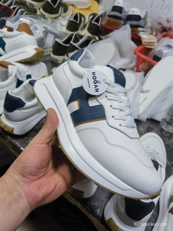 2025 Unisex HOGAN White Blue Brown Leather Sneakers H-STRIPES LY00360(F)/LY00370(M)