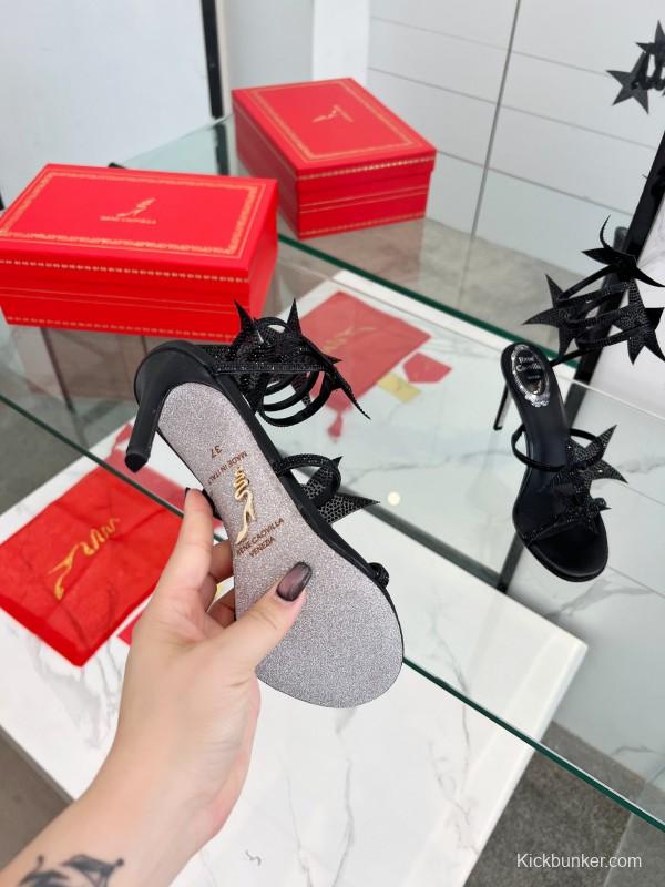 2025 Women RC Black Leather High Heel Sandal Star Detail LY00340