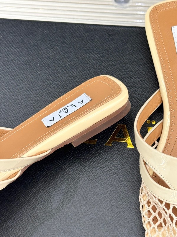 2025 Slippers AlAIA Beige Leather Mesh Slip-on KFY00260