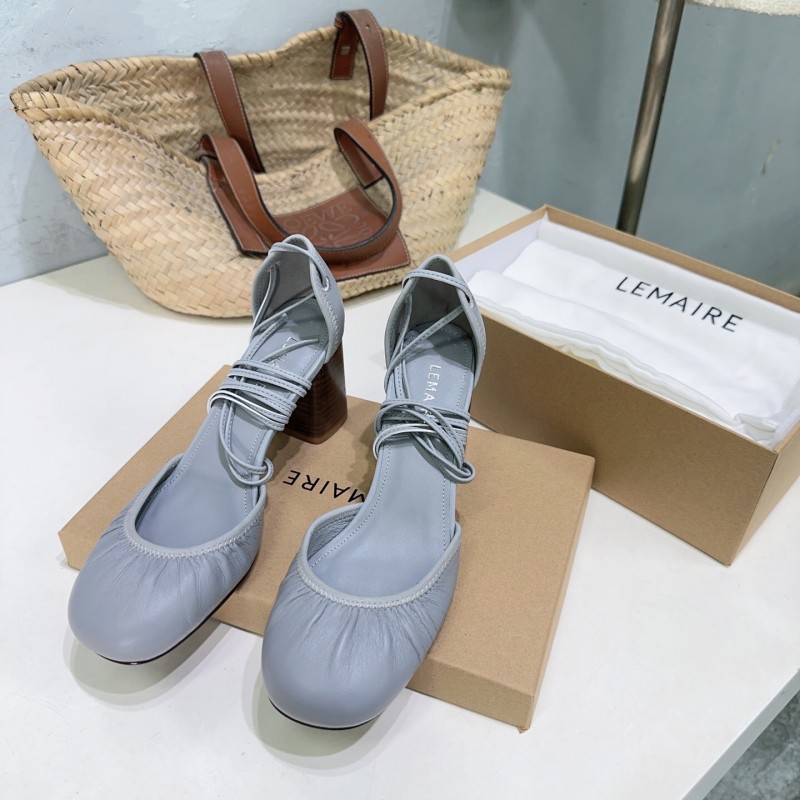 2025 Women LEMAIRE Grey Leather Mary Jane Block Heel KFY00300