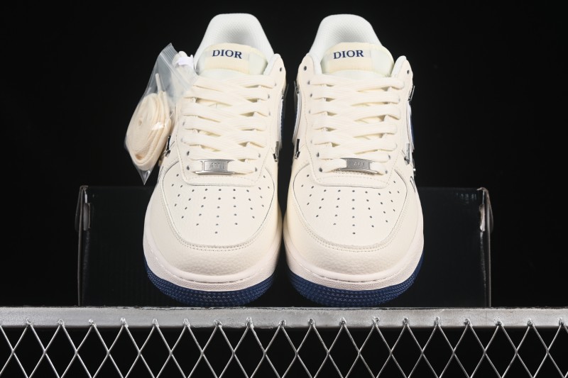 Nike Air Force 1 '07 Low Dior Collaboration Blue Four Small Silver Swoosh Casual Sneakers - XS2869-001