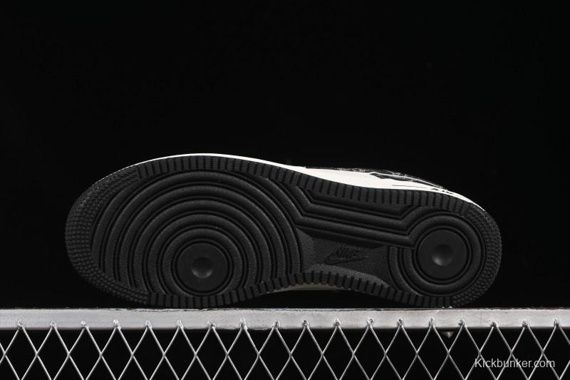 Nike Air Force 1 '07 Low LV Collaboration Black Denim Red Swoosh Casual Sneakers - LW9279-001