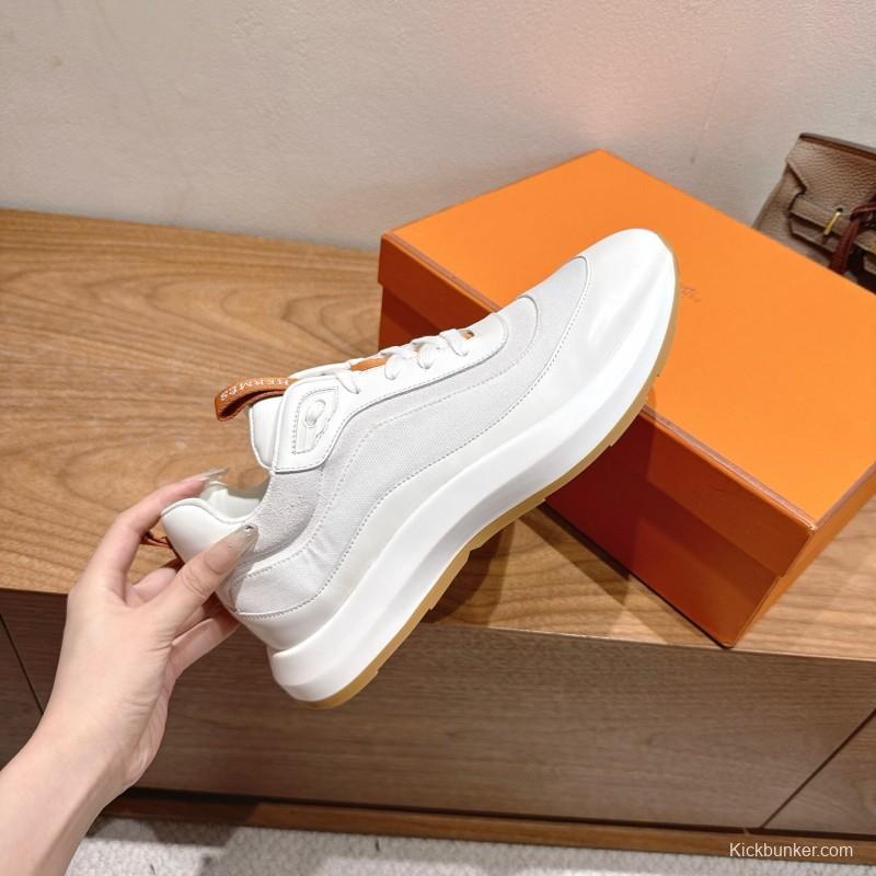 2025 Unisex Hermès White Leather Fabric Sneakers AS00400