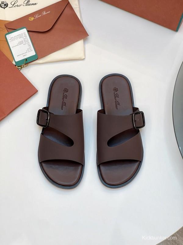 2025 Men Le Parmentier Brown Leather Slippers AS00250