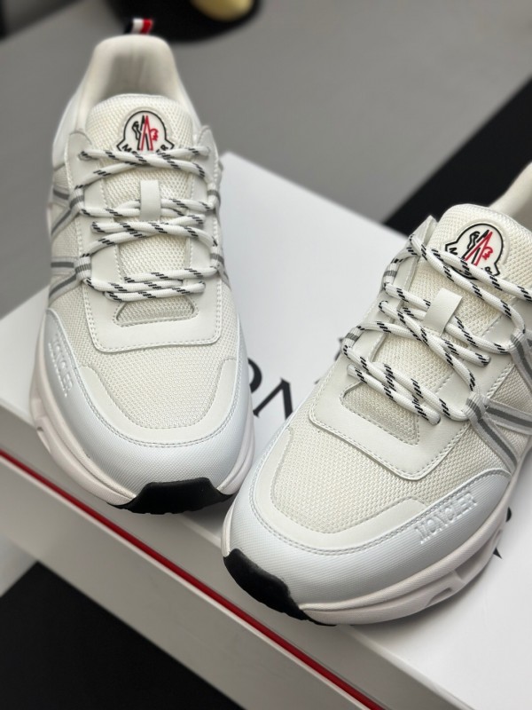 2025 Unisex Moncler White Black Synthetic Leather Outdoor Sneakers KFY00390