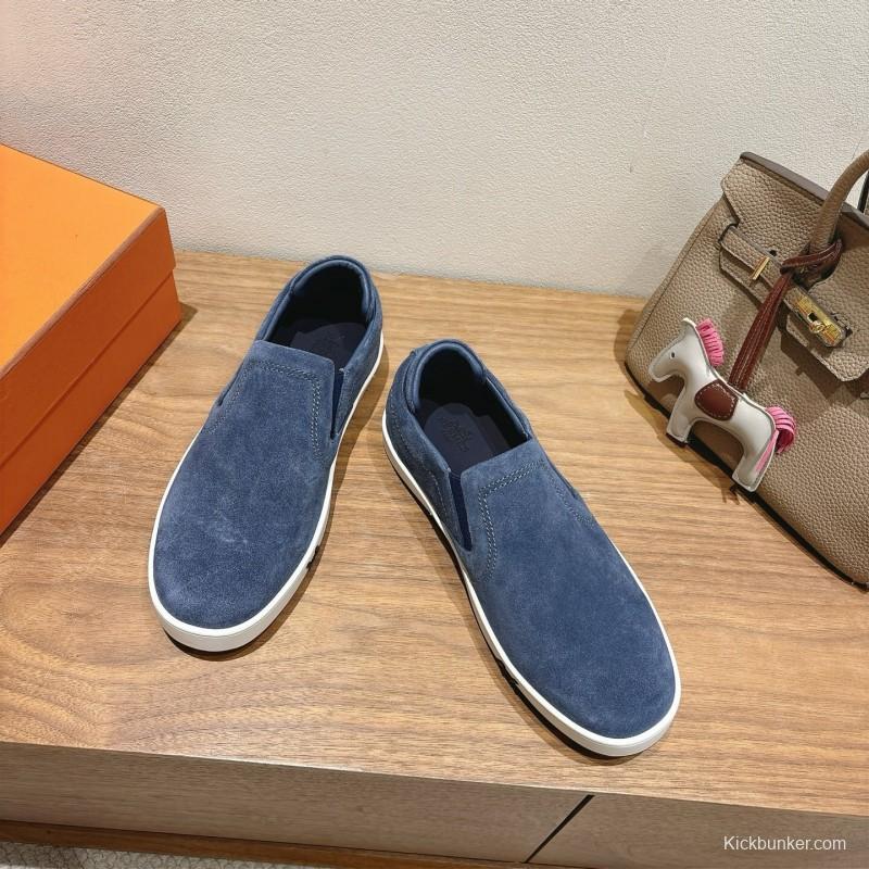 2025 Unisex Hermès Blue Suede Slip-On Sneaker AS00380