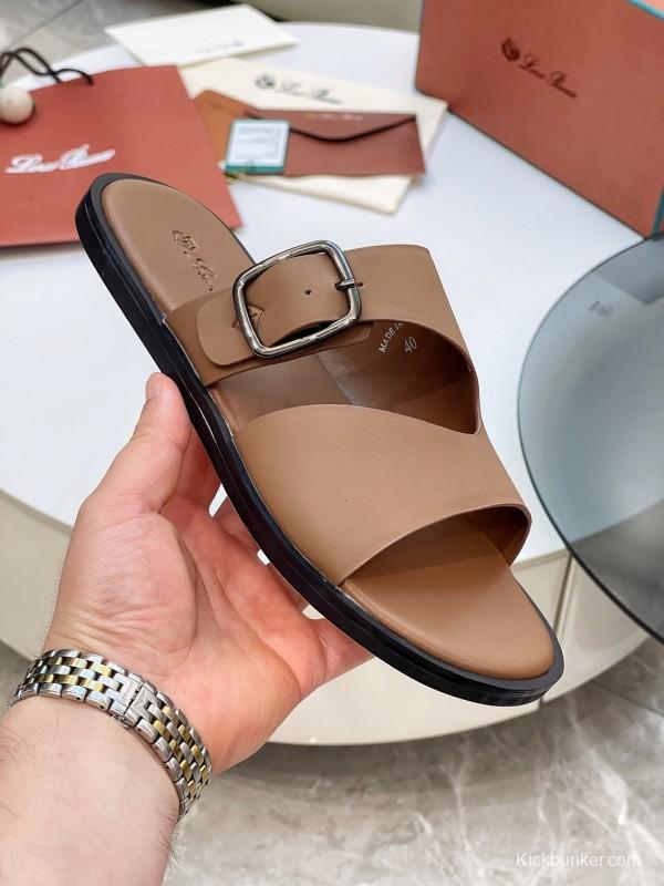 2025 Men Loro Piana Brown Leather Slippers AS00250