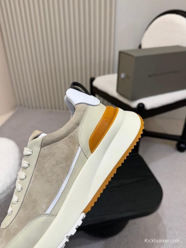 2025 Unisex Brunello Cucinelli Black Milk Blue Apricot Calfskin Leather Sneakers AS00320