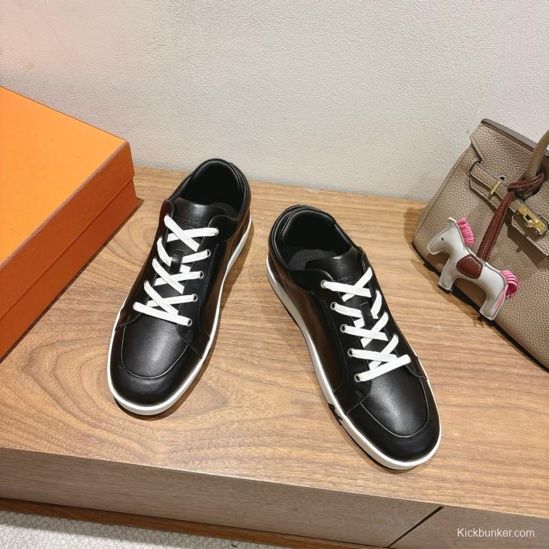 2025 Unisex Hermès Black Leather Sneakers AS00380