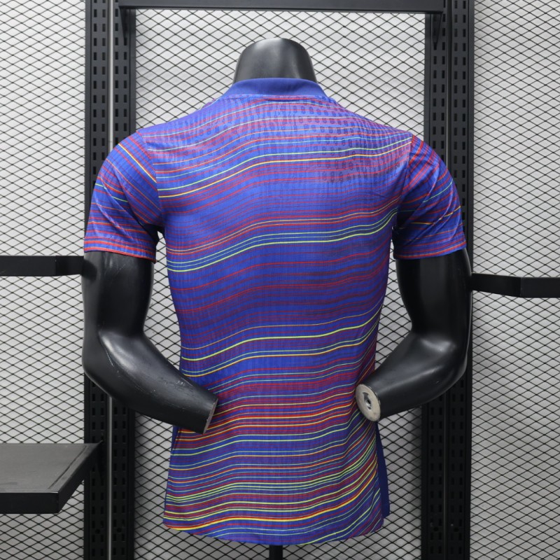 Player Version 25/26 FC Barcelona Blue with Colorful Wave Stripes Jersey