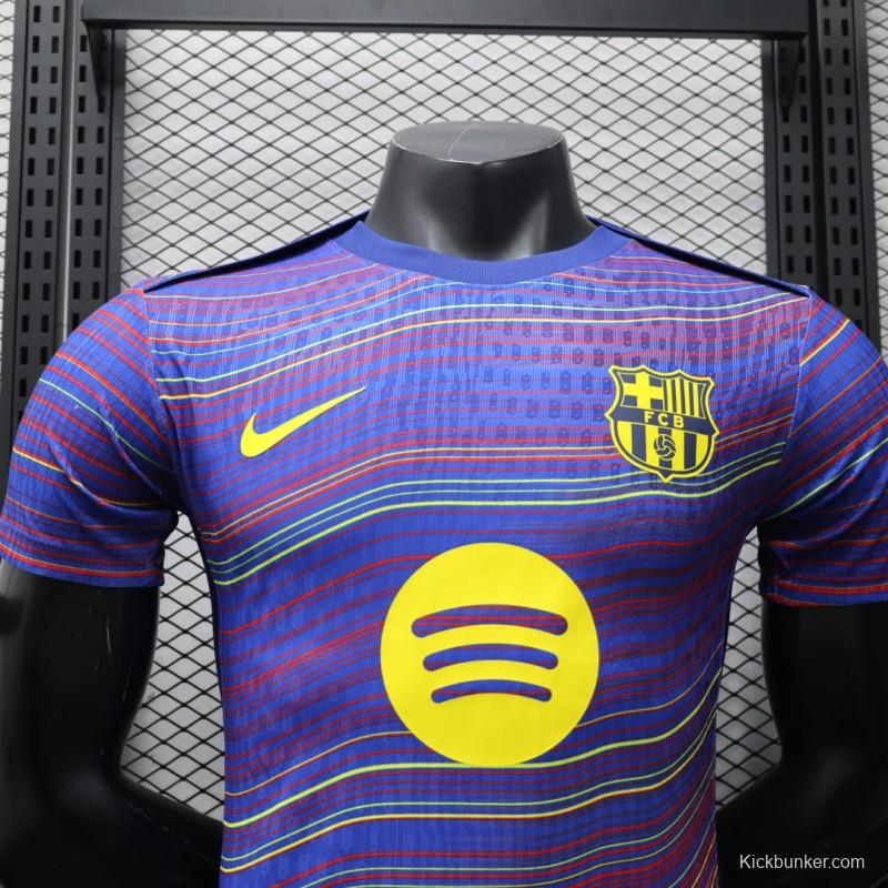 Player Version 25/26 FC Barcelona Blue with Colorful Wave Stripes Jersey