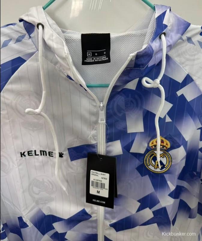 25/26 Real Madrid White with Blue Geometric Pattern Windbreaker